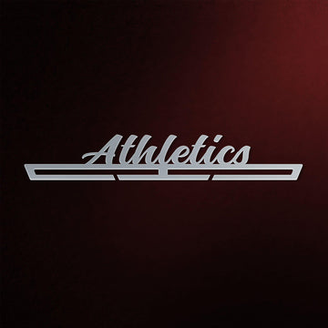 Athletics Medal Hanger in laser-cut steel on a dark background