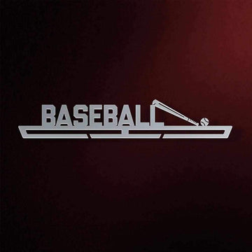 Baseball Medal Hanger in laser-cut steel on a dark background