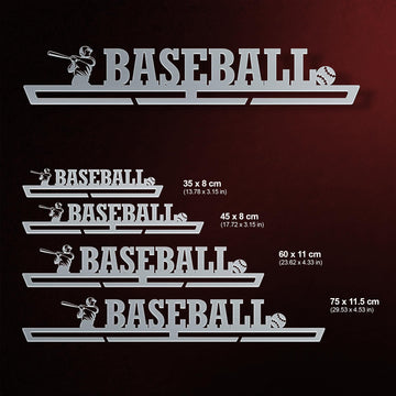 Baseball Medal Hanger shown in all available sizes with dimensions