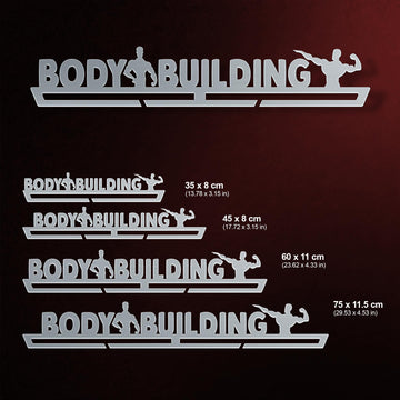 Bodybuilding Medal Hanger shown in all available sizes with dimensions