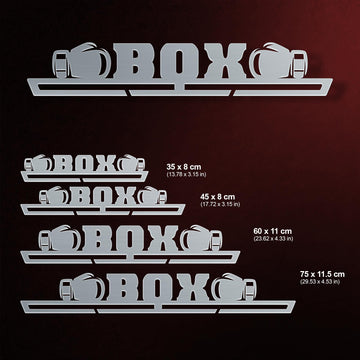 Boxing Medal Hanger shown in all available sizes with dimensions