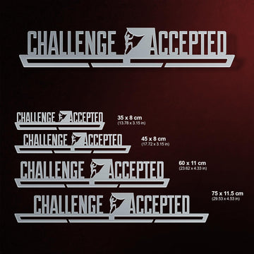 Challenge Accepted Medal Hanger V1 shown in all available sizes with dimensions