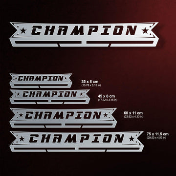 Champion Medal Hanger V2 shown in all available sizes with dimensions