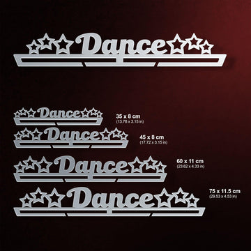 Dance Medal Hanger shown in all available sizes with dimensions