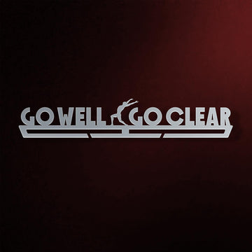 Go Well Go Clear Medal Hanger in laser-cut steel on a dark background