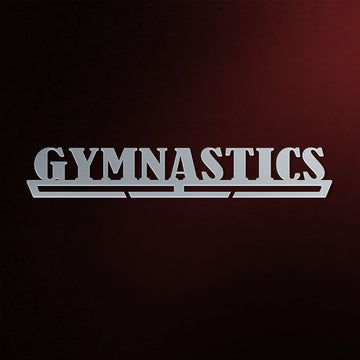 Gymnastics Medal Hanger in laser-cut steel on a dark background