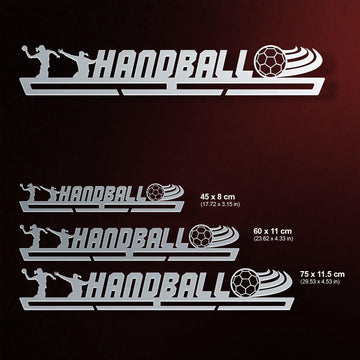 Women's Handball Medal Hanger shown in all available sizes with dimensions