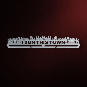 I Run This Town Medal Hanger in laser-cut steel on a dark background