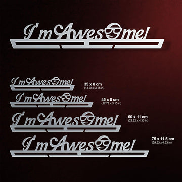 I'm Awesome Medal Hanger shown in all available sizes with dimensions