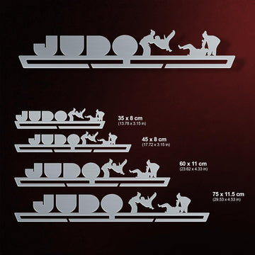 Judo Medal Hanger shown in all available sizes with dimensions