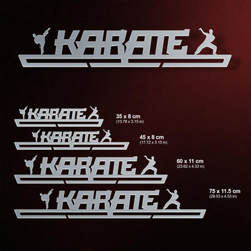 Karate Medal Hanger shown in all available sizes with dimensions