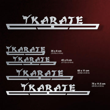 Karate Medal Hanger shown in all available sizes with dimensions