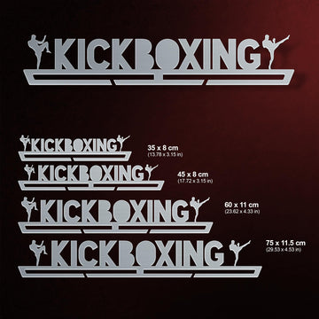 Kickboxing Medal Hanger shown in all available sizes with dimensions