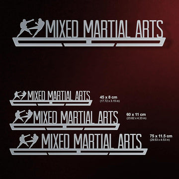 MMA Medal Hanger shown in all available sizes with dimensions