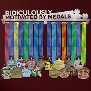 Ridiculously Motivated Medal Hanger holding a full row of medals on a wall