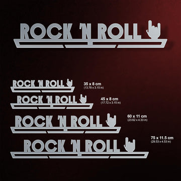 Rock N Roll Medal Hanger shown in all available sizes with dimensions