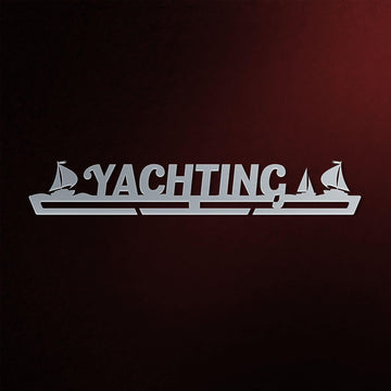 Yachting Medal Hanger V2 in laser-cut steel on a dark background